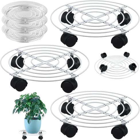 3 Packs Large Metal Plant Caddy 13.8" Plant Dolly with Wheels Heavy Duty Wrought Iron Rolling Plant Stand with Casters for Indoor and Outdoor Plant Pot Rollers Black, Plastic Saucers Included in Saudi Arabia