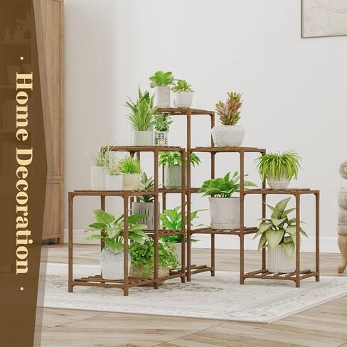 Bamworld حامل نباتات خارجي، رف نباتات زاوية داخلي، 11 حامل نباتات كبير بوعاء لنباتات متعددة، حامل نباتات خشبي طويل القامة، حامل نباتات طاولة نباتية لحديقة الفناء ونافذة الحديقة in Kuwait