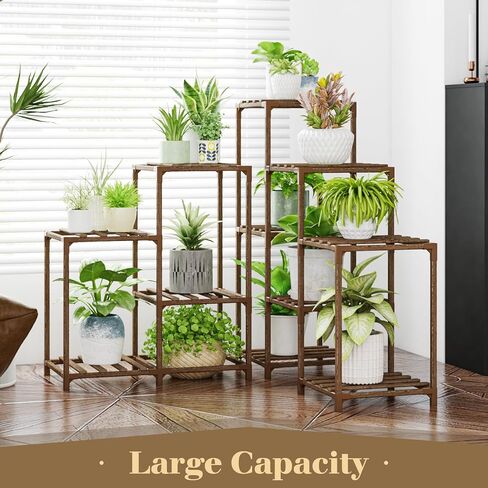 Bamworld حامل نباتات خارجي، رف نباتات زاوية داخلي، 11 حامل نباتات كبير بوعاء لنباتات متعددة، حامل نباتات خشبي طويل القامة، حامل نباتات طاولة نباتية لحديقة الفناء ونافذة الحديقة in Kuwait
