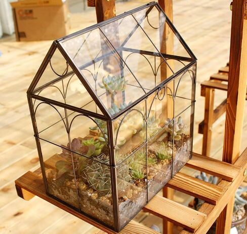 Glass Geometric Plant Terrarium Container, Flower Pot Tabletop Planter Decor Glass Display Box Succulent & Air Planter for Home Garden Office Decoration(Black Cubic Set of 2) in Kuwait