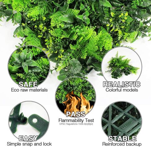 Artificial Hedges Panels, Topiary Fence Screening, Faux Greenery Grass Backdrop, Outdoor Privacy Wall Garden Fence Decoration, Pack of 6pcs 20"x20" in Kuwait