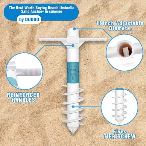 Beach Umbrella Sand Anchor, Beach Accessories-Umbrella Base with 5-Spiral Screw Design, Beach Essentials Umbrella Holder Stand Resist Strong Winds One Size Fits All in Saudi Arabia