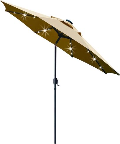 Sunnyglade 9' Solar LED Lighted Patio Umbrella with 8 Ribs/Tilt Adjustment and Crank Lift System (Black) in Saudi Arabia
