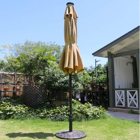 Sunnyglade 9' Solar LED Lighted Patio Umbrella with 8 Ribs/Tilt Adjustment and Crank Lift System (Black) in Saudi Arabia