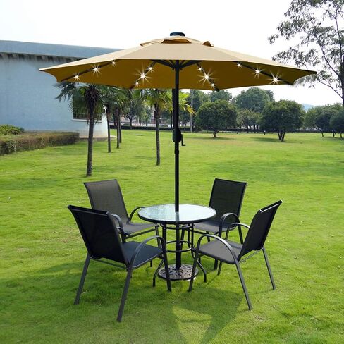 Sunnyglade 9' Solar LED Lighted Patio Umbrella with 8 Ribs/Tilt Adjustment and Crank Lift System (Black) in Saudi Arabia
