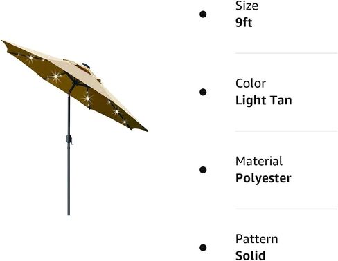 Sunnyglade 9' Solar LED Lighted Patio Umbrella with 8 Ribs/Tilt Adjustment and Crank Lift System (Black) in Saudi Arabia