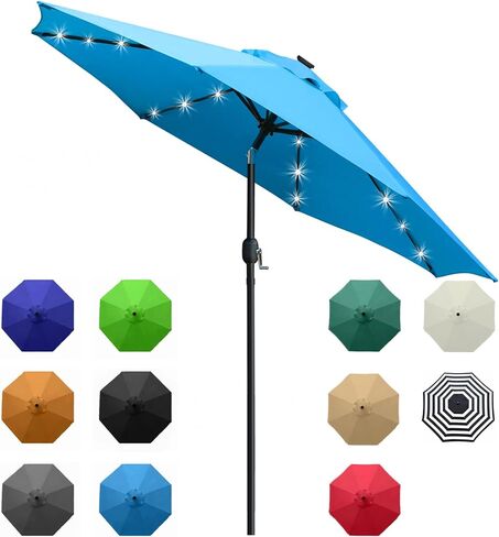 Sunnyglade 9' Solar LED Lighted Patio Umbrella with 8 Ribs/Tilt Adjustment and Crank Lift System (Black) in Saudi Arabia