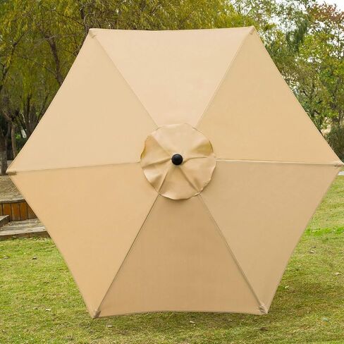 Sunnyglade 7.5' Patio Umbrella Outdoor Table Market Umbrella with Push Button Tilt/Crank, 6 Ribs (Beige) in Kuwait