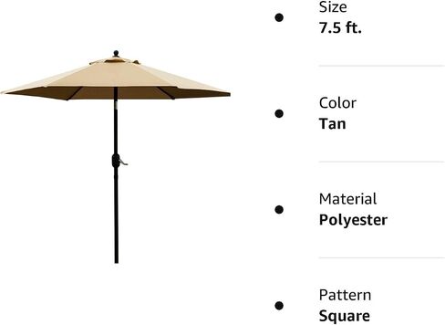 Sunnyglade 7.5' Patio Umbrella Outdoor Table Market Umbrella with Push Button Tilt/Crank, 6 Ribs (Beige) in Kuwait