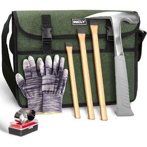 INCLY Rock hounding Geology Hammer Tool, 32oz Rock Pick Hammer, 3 PCS Digging Chisels Kit, Hounding Equipment Set with Musette Bag, Compass, Whistle for Gold Panning Gem Mining in Saudi Arabia