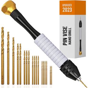 مثقاب يدوي دبوس ملزمة لصنع المجوهرات - مجموعة لقم مثقاب يدوية صغيرة من Craft911 من Sharp HSS Micro Mini Twist، مثقاب يدوي صغير للراتنج، أدوات دوارة للخشب والمجوهرات والبلاستيك والمصغر - ذهبي