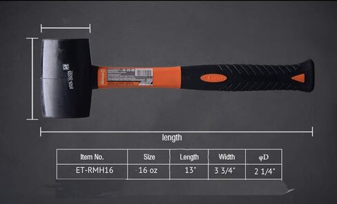 Edward Tools Rubber Mallet Hammer 16 oz - Durable Eco-friendly Rubber Hammer Head for Camping, Flooring, Tent Stakes, Woodworking, Soft Blow Tasks without Damage - Ergonomic Grip Handle in Saudi Arabia