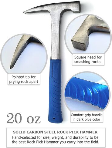 أدوات Rockhounding - مجموعة مطرقة اختيار الصخور الجيولوجية مع دليل ميداني لصيد الصخور مكون من 32 صفحة - حقيبة ظهر لحمل الإزميل ومجموعة الاختيار - هدايا الجيولوجيا للأطفال والكبار - مطرقة الصخور - معدات تعدين الذهب in Kuwait