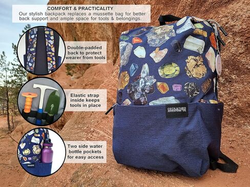 أدوات Rockhounding - مجموعة مطرقة اختيار الصخور الجيولوجية مع دليل ميداني لصيد الصخور مكون من 32 صفحة - حقيبة ظهر لحمل الإزميل ومجموعة الاختيار - هدايا الجيولوجيا للأطفال والكبار - مطرقة الصخور - معدات تعدين الذهب in Kuwait