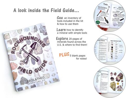 أدوات Rockhounding - مجموعة مطرقة اختيار الصخور الجيولوجية مع دليل ميداني لصيد الصخور مكون من 32 صفحة - حقيبة ظهر لحمل الإزميل ومجموعة الاختيار - هدايا الجيولوجيا للأطفال والكبار - مطرقة الصخور - معدات تعدين الذهب in Kuwait