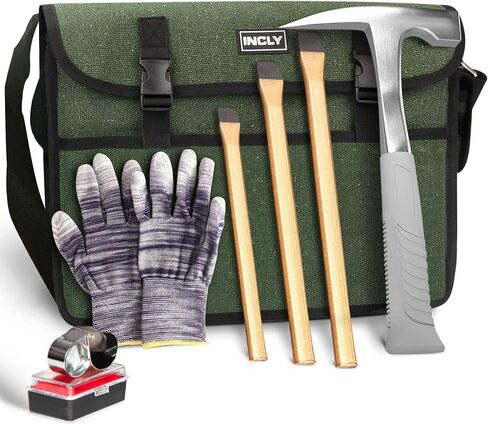 INCLY Rock hounding Geology Hammer Tool, 32oz Rock Pick Hammer, 3 PCS Digging Chisels Kit, Hounding Equipment Set with Musette Bag, Compass, Whistle for Gold Panning Gem Mining in Saudi Arabia