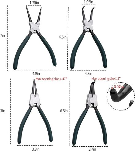 Snap Ring Pliers Set, 2pcs 7" Internal/External Circlip Pliers Kit with Bent Jaw, Heavy Duty Precision Spring Loaded Pliers for Ring Remover Retaining and Remove Hoses, Gaskets in Saudi Arabia