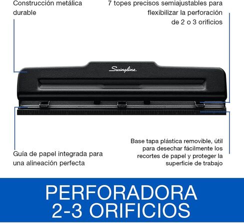 خرامة سوينجلاين بفتحتين، مقبض مريح بثقبتين، سعة ثقب 28 ورقة، جهد أقل بنسبة 50%، يتضمن دليل المحاذاة، أسود (74050) in Kuwait