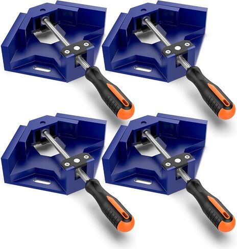 مشبك زاوية يمين، Housolution [4 عبوات] مقبض واحد مشبك زاوية من سبائك الألومنيوم 90 درجة، أداة مشبك مشبك زاوية يمين، حامل ملزمة لإطار صور النجارة مع فك متأرجح قابل للتعديل - رمادي فضي in Kuwait