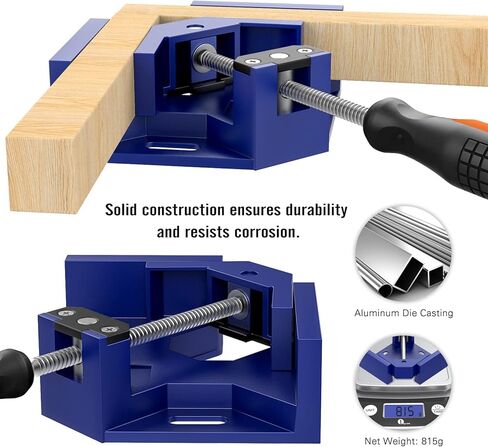 مشبك زاوية يمين، Housolution [4 عبوات] مقبض واحد مشبك زاوية من سبائك الألومنيوم 90 درجة، أداة مشبك مشبك زاوية يمين، حامل ملزمة لإطار صور النجارة مع فك متأرجح قابل للتعديل - رمادي فضي in Kuwait