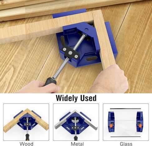 مشبك زاوية يمين، Housolution [4 عبوات] مقبض واحد مشبك زاوية من سبائك الألومنيوم 90 درجة، أداة مشبك مشبك زاوية يمين، حامل ملزمة لإطار صور النجارة مع فك متأرجح قابل للتعديل - رمادي فضي in Kuwait