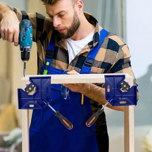 مشبك زاوية يمين، Housolution [4 عبوات] مقبض واحد مشبك زاوية من سبائك الألومنيوم 90 درجة، أداة مشبك مشبك زاوية يمين، حامل ملزمة لإطار صور النجارة مع فك متأرجح قابل للتعديل - رمادي فضي in Kuwait