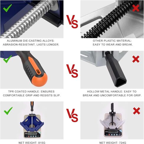 مشبك زاوية يمين، Housolution [4 عبوات] مقبض واحد مشبك زاوية من سبائك الألومنيوم 90 درجة، أداة مشبك مشبك زاوية يمين، حامل ملزمة لإطار صور النجارة مع فك متأرجح قابل للتعديل - رمادي فضي in Kuwait