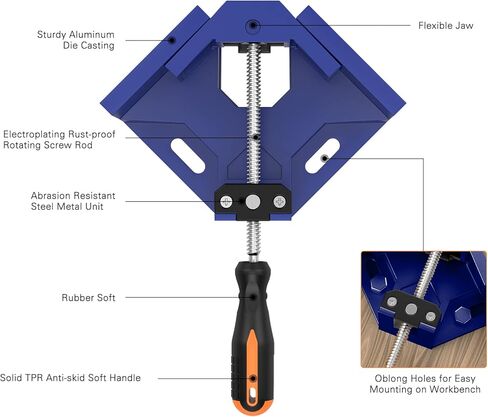 مشبك زاوية يمين، Housolution [4 عبوات] مقبض واحد مشبك زاوية من سبائك الألومنيوم 90 درجة، أداة مشبك مشبك زاوية يمين، حامل ملزمة لإطار صور النجارة مع فك متأرجح قابل للتعديل - رمادي فضي in Kuwait