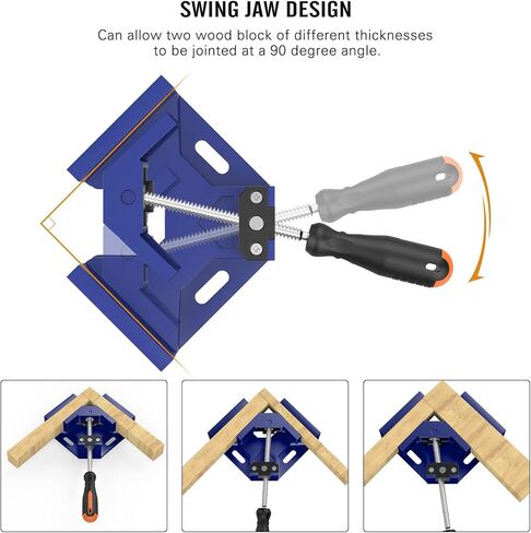 مشبك زاوية يمين، Housolution [4 عبوات] مقبض واحد مشبك زاوية من سبائك الألومنيوم 90 درجة، أداة مشبك مشبك زاوية يمين، حامل ملزمة لإطار صور النجارة مع فك متأرجح قابل للتعديل - رمادي فضي in Kuwait