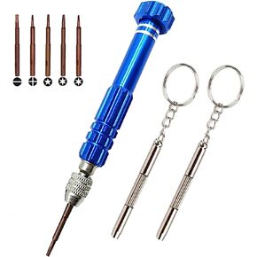 طقم إصلاح النظارات، مجموعة مفكات دقيقة متعددة الوظائف 5 في 1 (torxT5~T6،+1.5،-1.5،star0.8) مع مفك سلسلة مفاتيح صغير للنظارات، والهاتف المحمول، والإلكترونيات، والساعة، والكمبيوتر المحمول، والمجوهرات