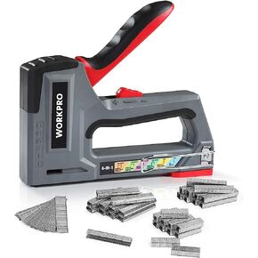 مسدس WORKPRO Staple Gun، 6 في 1، مسمار براد يدوي مع 4000 قطعة دبابيس، مسدس أظافر دباسة تنجيد لتثبيت المواد، الديكور، النجارة، الأثاث، الأبواب والنوافذ