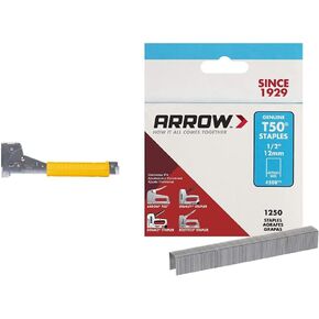 Arrow HT50 Heavy Duty Hammer Tacker, Chromed-Steel Manual Stapler with Sure-Grip Handle & 508 Heavy Duty T50 1/2-Inch Staples for Upholstery, Construction, Furniture, Crafts, 1250-Pack