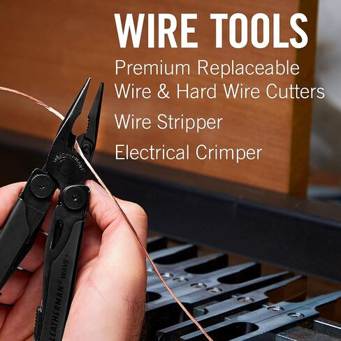 LEATHERMAN، أداة Wave Plus المتعددة مع قواطع أسلاك ممتازة قابلة للاستبدال، ومقص زنبركي وغمد أسود مولي، أسود in Kuwait