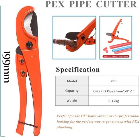 قاطع الأنابيب والأنابيب من نوع Zantle لقطع OD. خراطيم وأنابيب سباكة بلاستيكية من PEX وPVC وPPR تصل إلى 1-5/8 بوصة، مثالية للعمل المنزلي والسباكين (برتقالي) in Kuwait