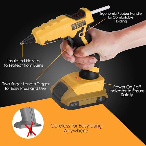 مسدس غراء ساخن لاسلكي لبطارية ليثيوم ديوالت 20 فولت ماكس (البطارية غير متضمنة) للفنون والحرف اليدوية والديكور مع 30 قطعة من أعواد الغراء مقاس 0.27 بوصة in Kuwait