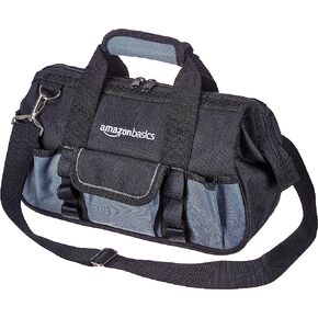 Amazon Basics Durable Wear-Resistant Base, Tool Small Standard Bag with Strap, 12 Inch, Black & Gray