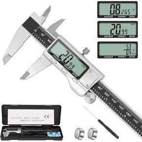 Digital Caliper Measuring Tool, Stainless Steel Vernier Caliper Digital Micrometer with Large LCD Screen, Easy Switch from Inch Metric Fraction, 6 Inch Caliper Tool for DIY/Household