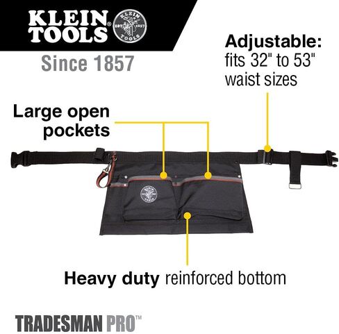 Klein Tools 5244 Tool Apron, Tape Thong and Four Reinforced Pockets for Hand Tools, Waist Size 32 to 53-Inch,Black in Saudi Arabia