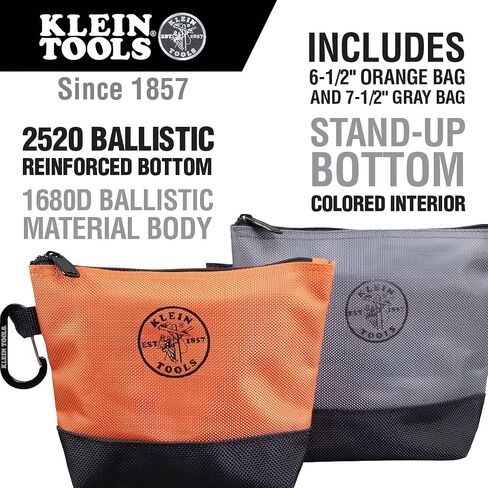 Klein Tools 55470 Utility Bag, Stand-Up Zipper Tool Bags, Tough 1680d Ballistic Weave, Reinforced Bottoms, Orange/Black, Gray/Black, 2-Pack in Saudi Arabia