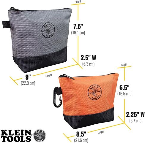 Klein Tools 55470 Utility Bag, Stand-Up Zipper Tool Bags, Tough 1680d Ballistic Weave, Reinforced Bottoms, Orange/Black, Gray/Black, 2-Pack in Saudi Arabia