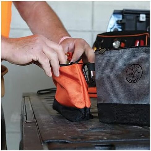 Klein Tools 55470 Utility Bag, Stand-Up Zipper Tool Bags, Tough 1680d Ballistic Weave, Reinforced Bottoms, Orange/Black, Gray/Black, 2-Pack in Saudi Arabia