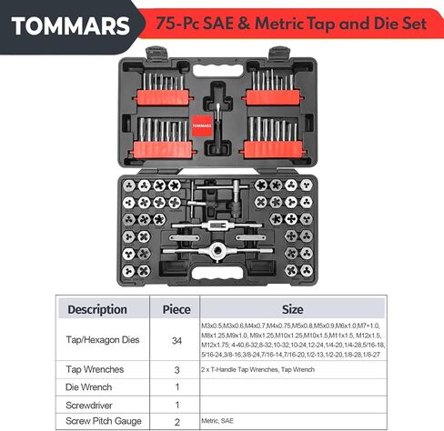 TOMMARS 51-Pc 1/4-20 to 1-14 Jumbo Tap and Die Set SAE Round Threading Dies for Threading and Rethreading Internal and External Threads in Saudi Arabia