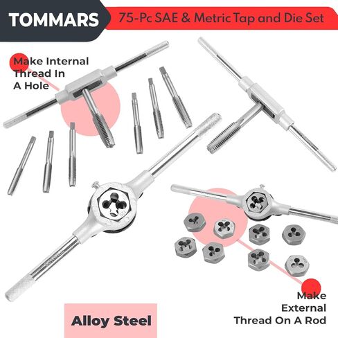 TOMMARS 51-Pc 1/4-20 to 1-14 Jumbo Tap and Die Set SAE Round Threading Dies for Threading and Rethreading Internal and External Threads in Saudi Arabia