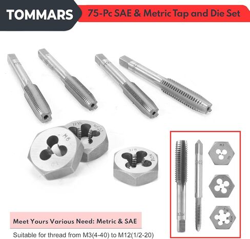 TOMMARS 51-Pc 1/4-20 to 1-14 Jumbo Tap and Die Set SAE Round Threading Dies for Threading and Rethreading Internal and External Threads in Saudi Arabia