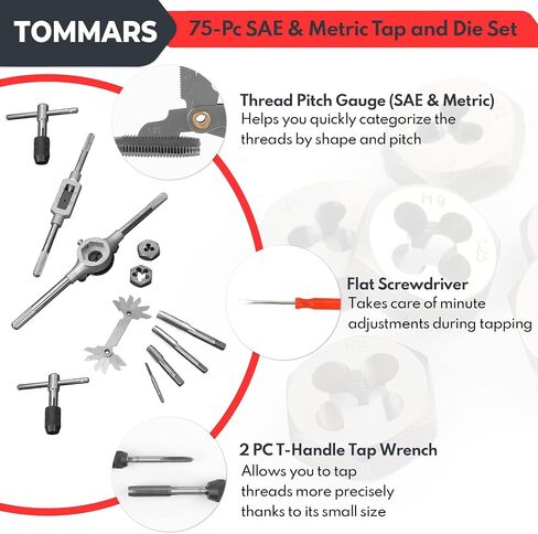 TOMMARS 51-Pc 1/4-20 to 1-14 Jumbo Tap and Die Set SAE Round Threading Dies for Threading and Rethreading Internal and External Threads in Saudi Arabia