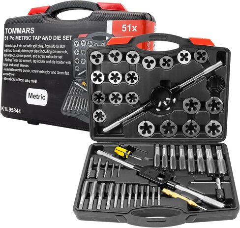 TOMMARS 51-Pc 1/4-20 to 1-14 Jumbo Tap and Die Set SAE Round Threading Dies for Threading and Rethreading Internal and External Threads in Saudi Arabia