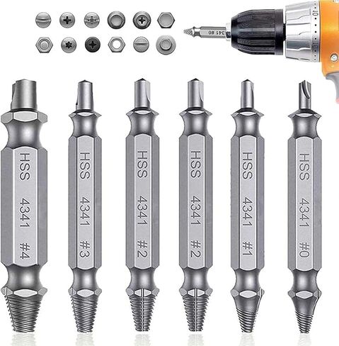 Silver Damaged&Stripped Screw Extractor Remover Tool and Drill Bit Set. Broken Bolt Extractor and Screw Remover Set of 6 Pcs in Kuwait