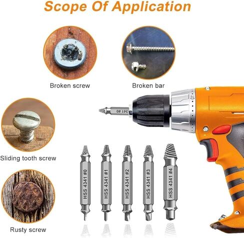 Silver Damaged&Stripped Screw Extractor Remover Tool and Drill Bit Set. Broken Bolt Extractor and Screw Remover Set of 6 Pcs in Kuwait