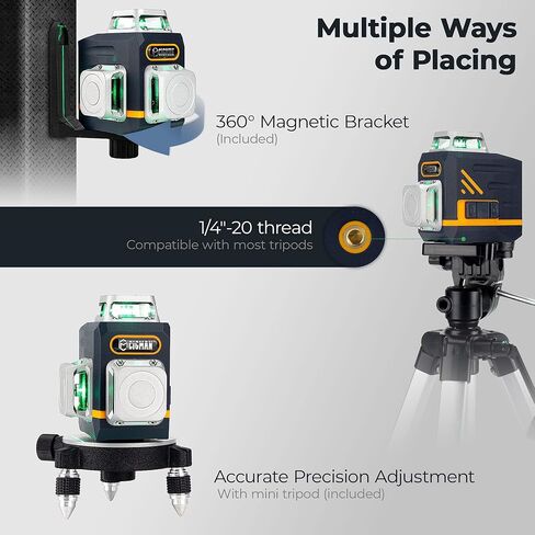 CIGMAN CM-605 Laser Level Self Leveling Green Cross Laser Line for Picture Hanging and Decoration, 360 Horizontal and 180 Vertical Lines with Rechargeable Battery and Magnetic L-Shaped Bracket in Saudi Arabia