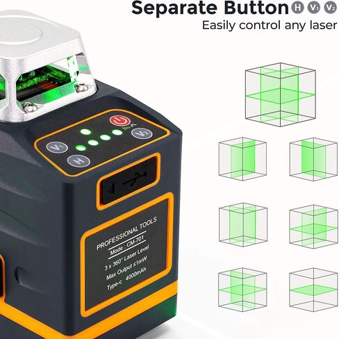 CIGMAN CM-605 Laser Level Self Leveling Green Cross Laser Line for Picture Hanging and Decoration, 360 Horizontal and 180 Vertical Lines with Rechargeable Battery and Magnetic L-Shaped Bracket in Saudi Arabia